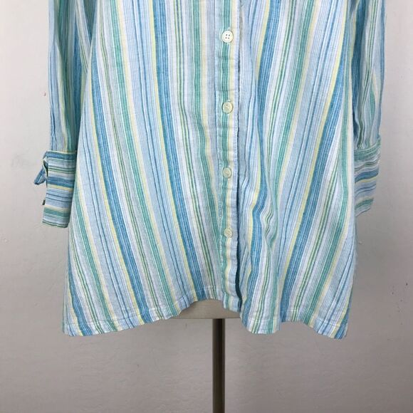 Sympli Striped Color Spring Button Down Blouse Sm - Picture 3 of 7